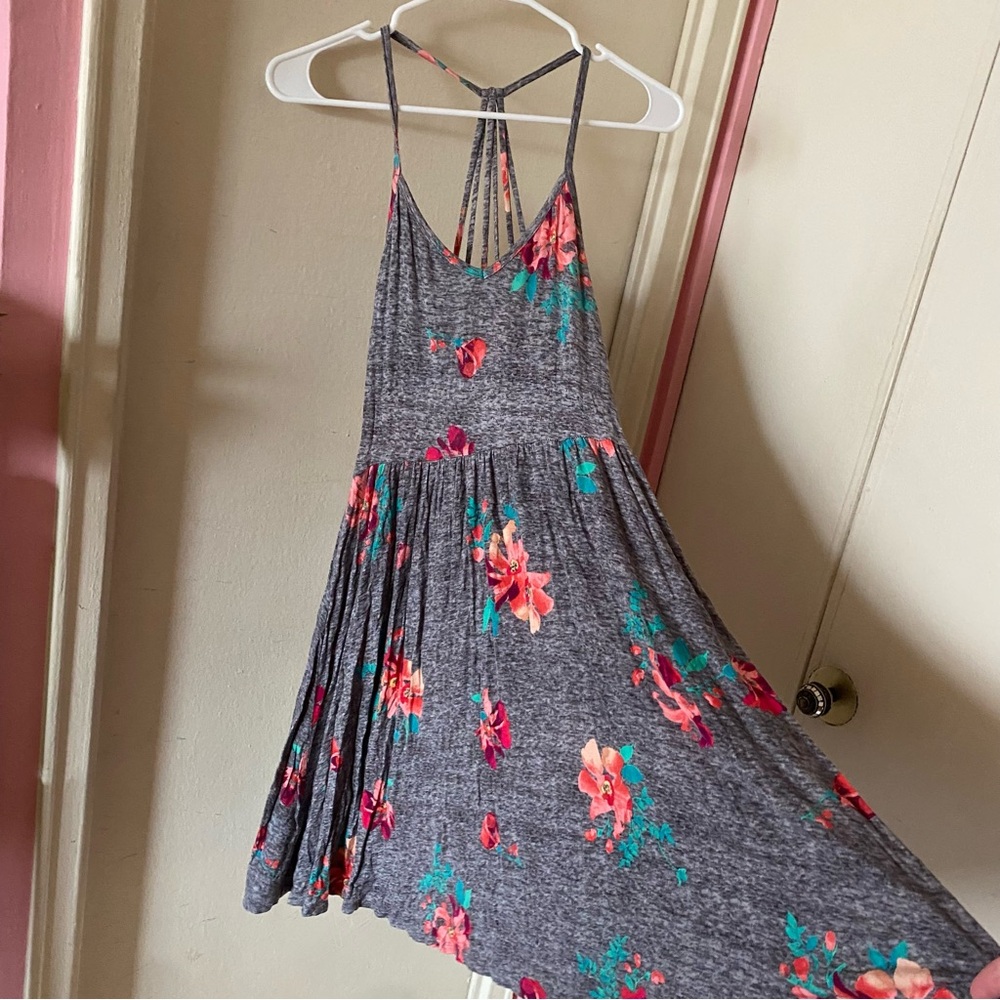 Kohl’s SO Charcoal Grey Floral Print Spaghetti Strap Skater Dress
